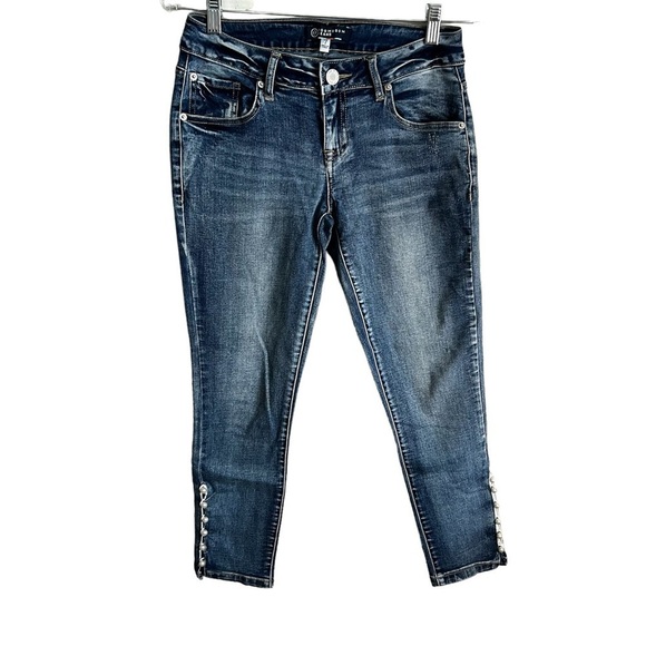 Boom boom Crop Skinny Pearl Ankle Denim Jeans - Picture 1 of 6
